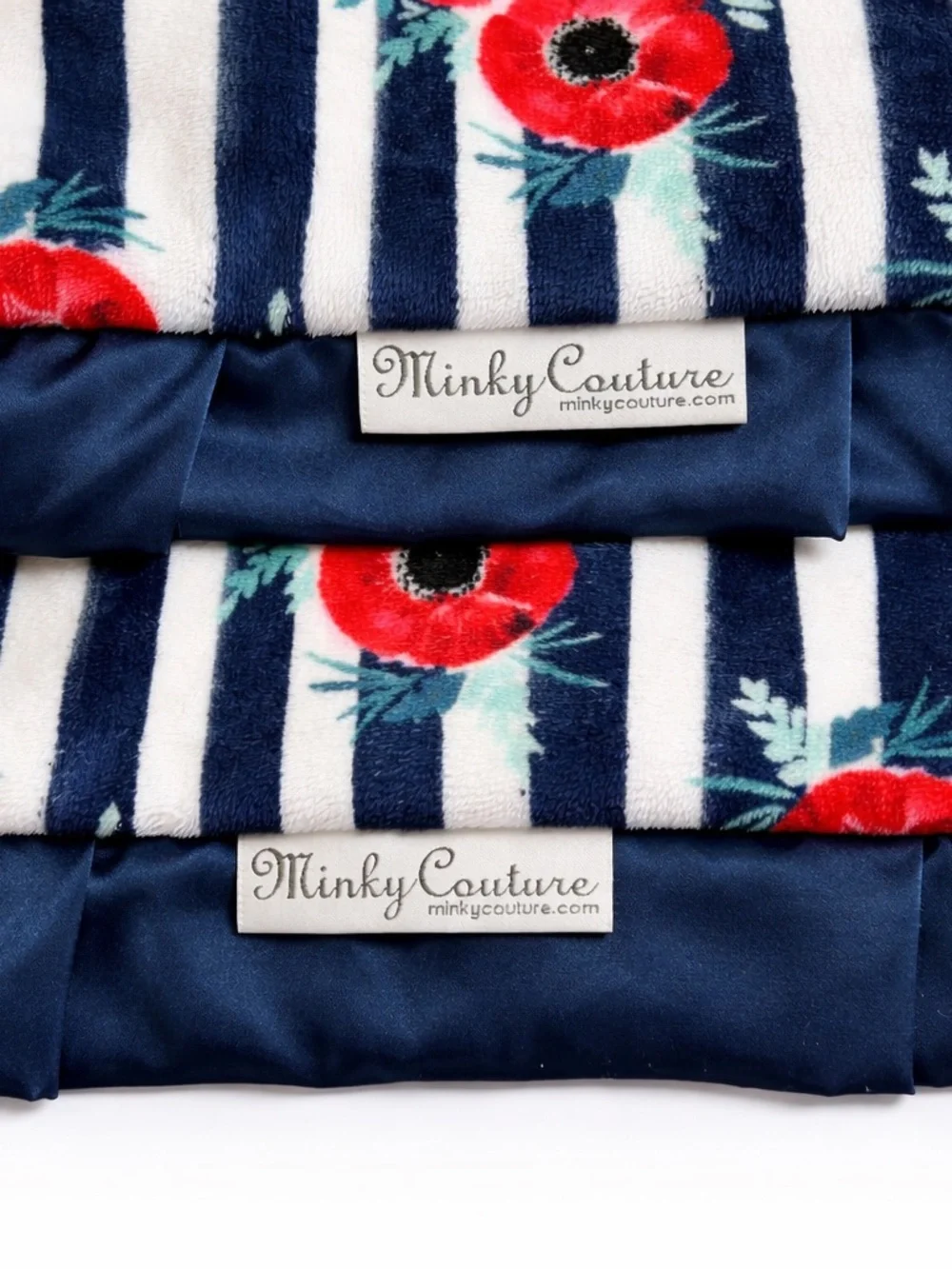Minky Couture Blanket Set/Lot/Bundle of 2, Infant and Mini Lovey Red Floral Navy